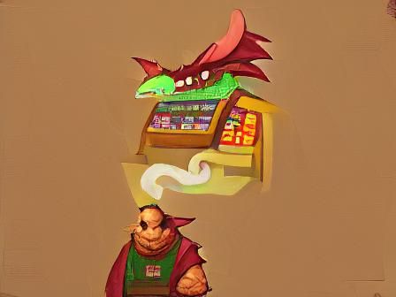 Dragon Shopkeeper in Fantasy Art Style