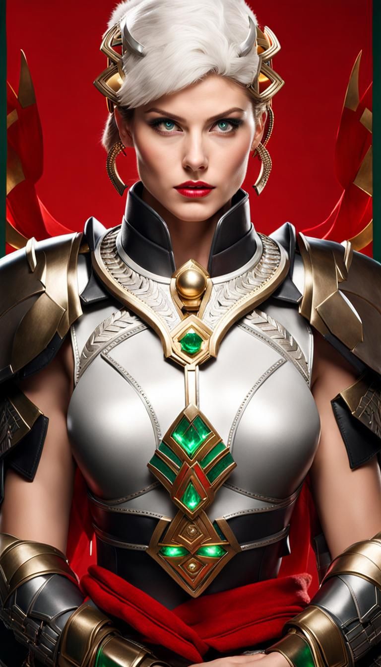 Woman in Cybernetic Armor with Aztec Headdress