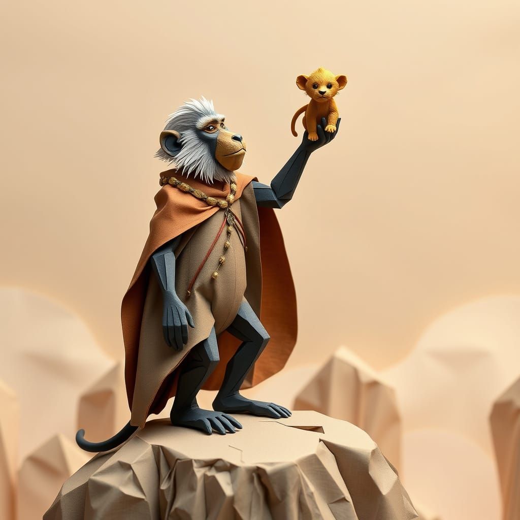 Rafiki Presents Simba in Origami Paper Art Style