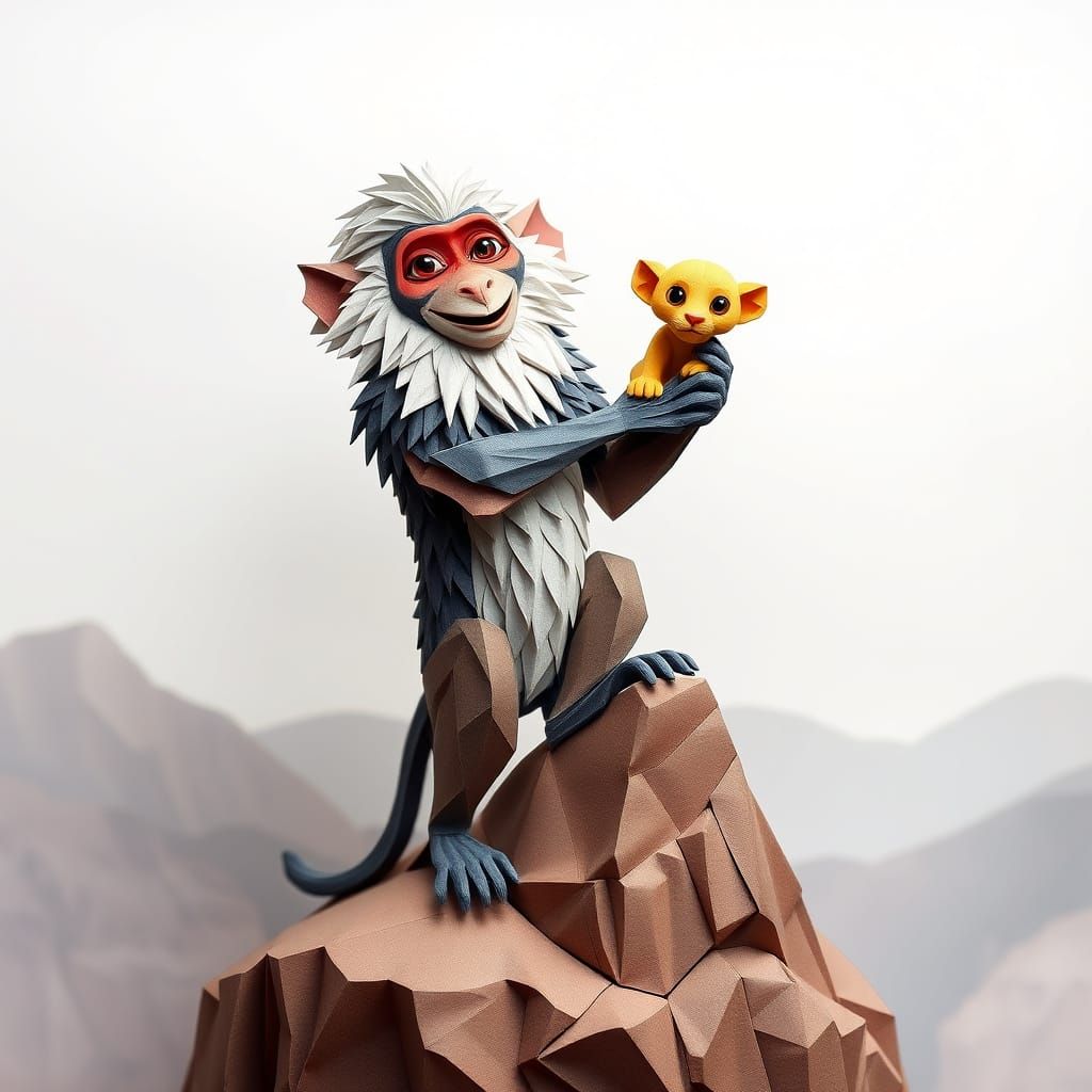Origami Rafiki Presents Simba in Watercolor Style