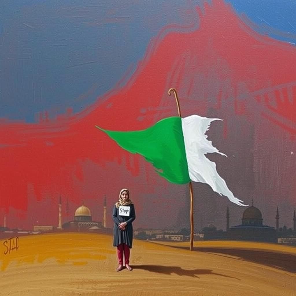 Palestinian Woman Protesting, in Neo-Expressionism Style