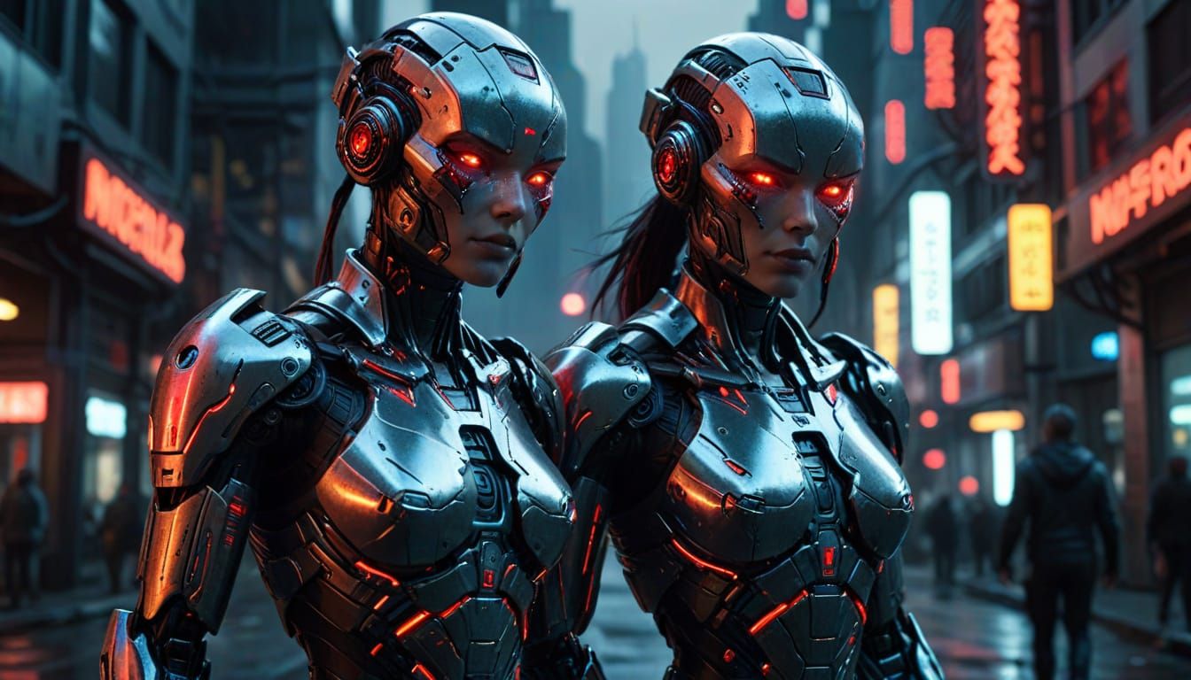 Female Cyberpunk Android in Neon City