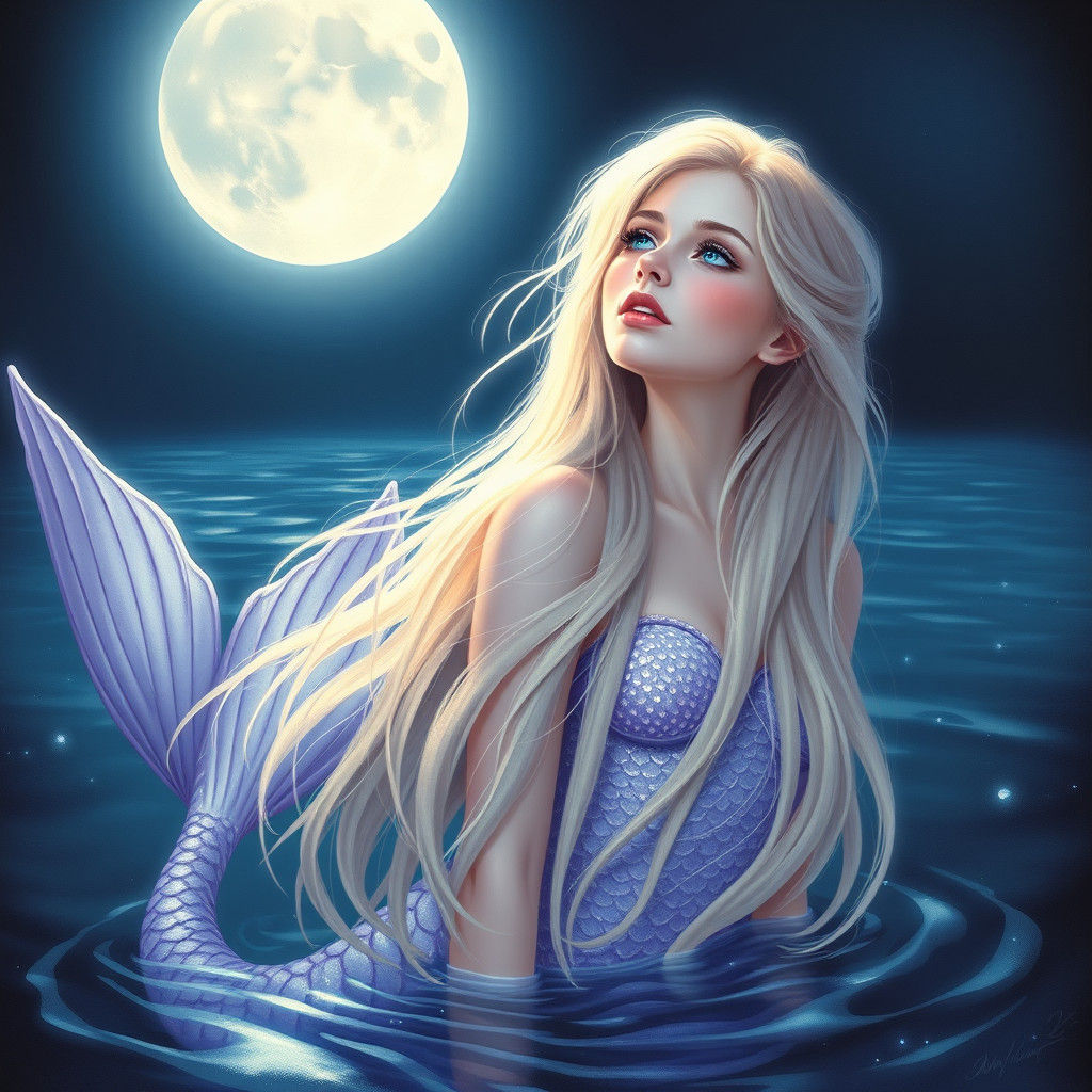 Moonlit Mermaid's Song in Dreamlike Style