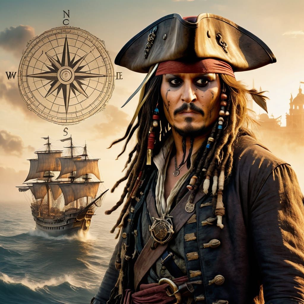 Cinematic Pirate Concept Art of Jack Sparrow in Warm Golden ...