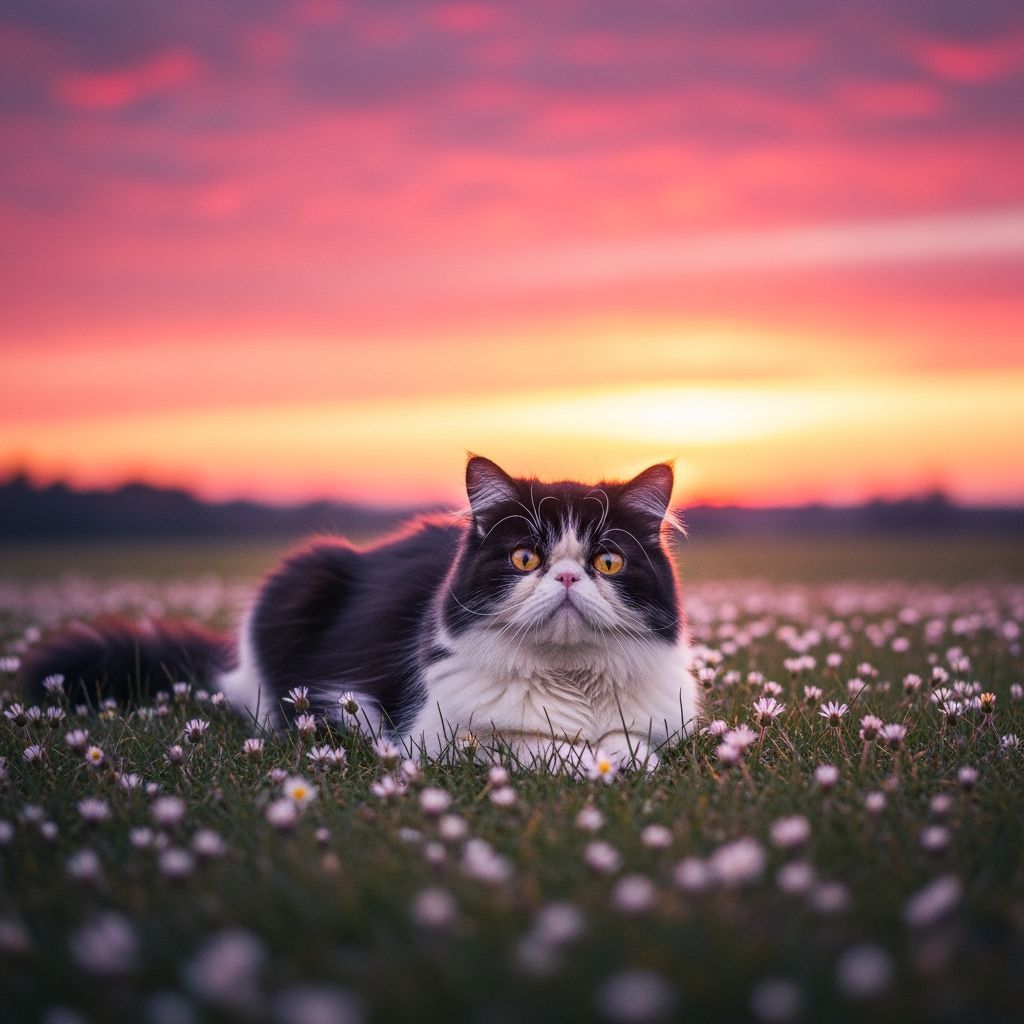 Persian Cat Lounging in a Sunset Meadow