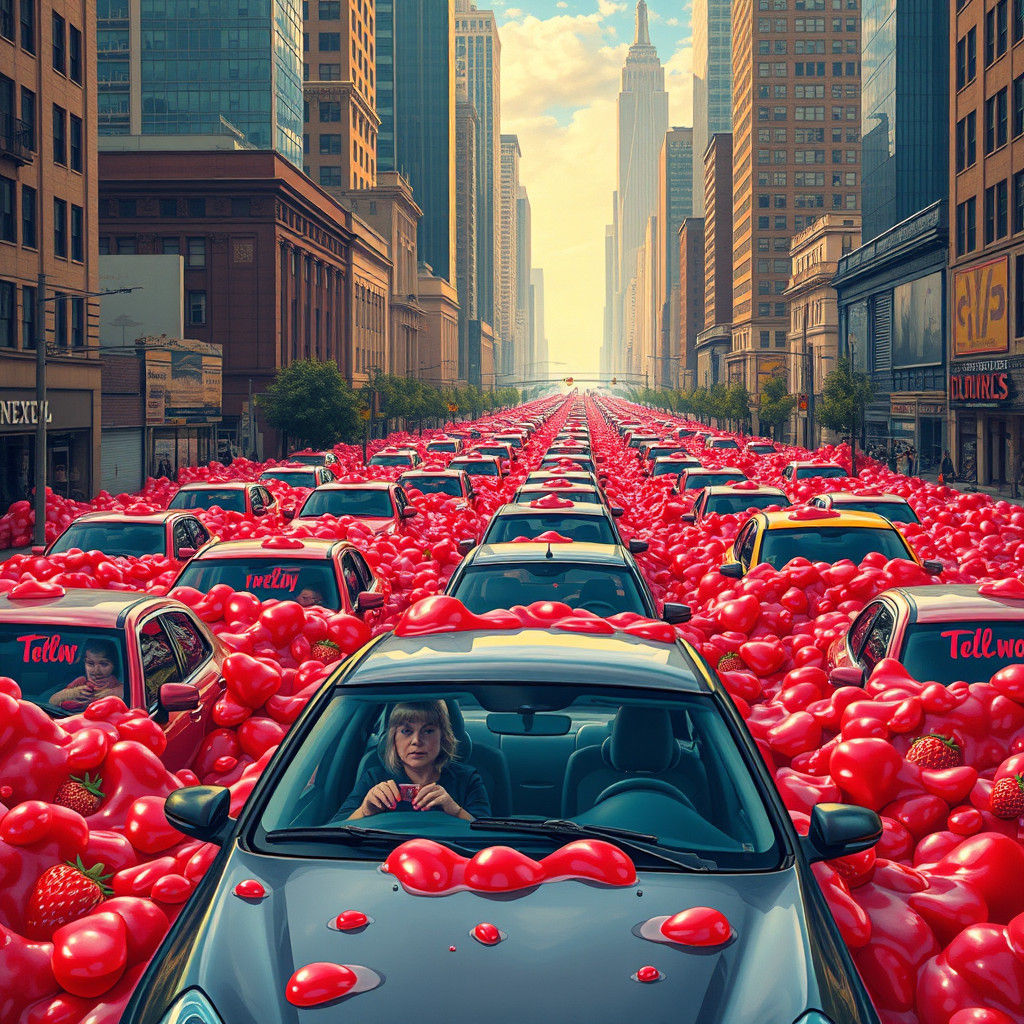 Strawberry Jelly Flood in Pop Surrealist City
