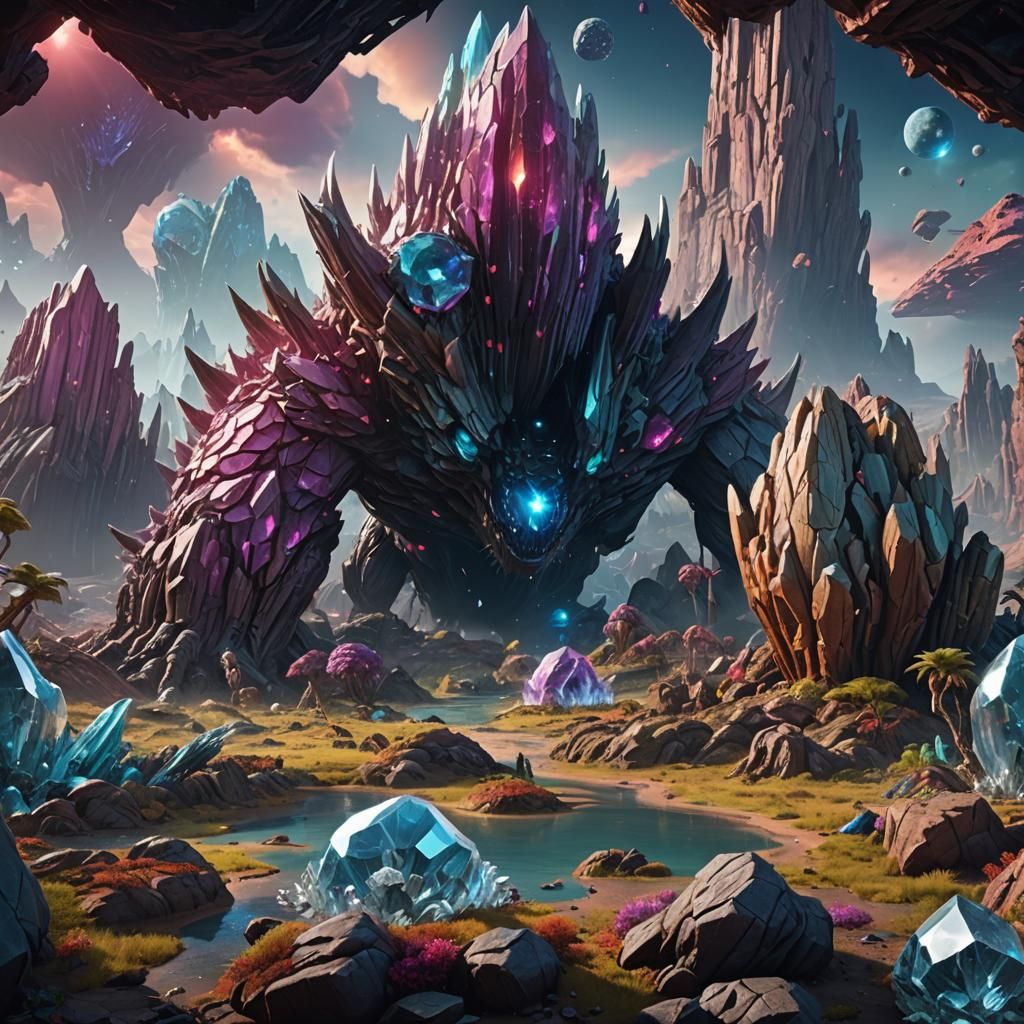 Alien Planet of Crystalline Monsters: Digital Art