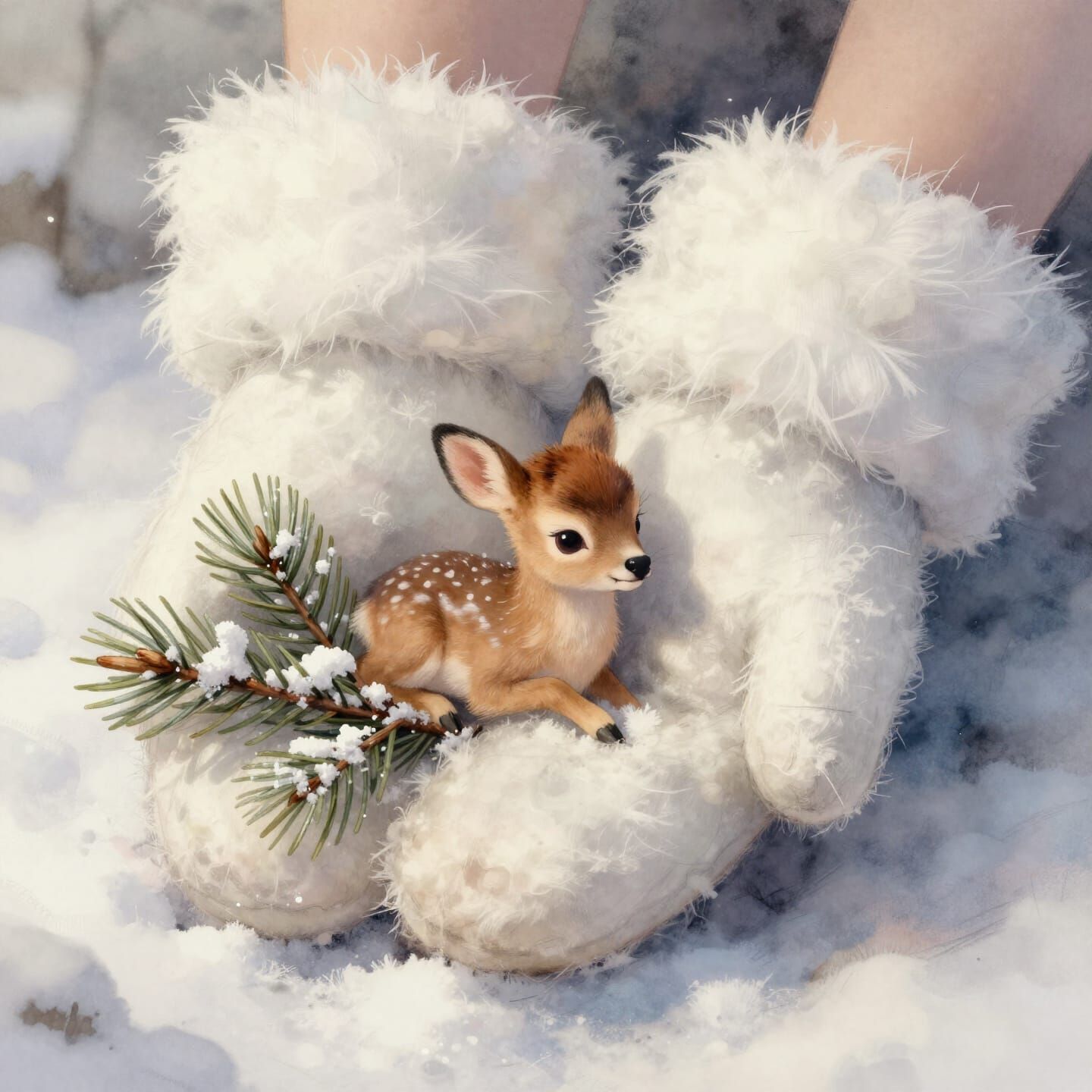 Cute Fawn in Angora Mittens, Whimsical Concept Art