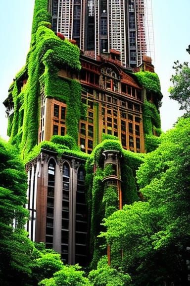 Overgrown Empire State Building in Ruined New York