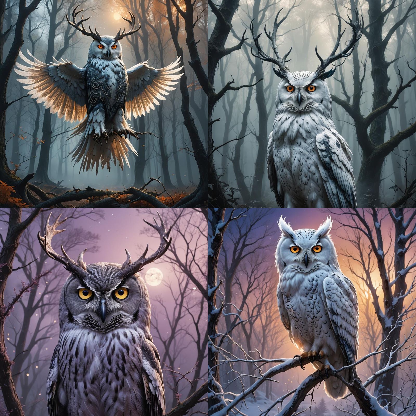 Giant White Slenderman Owl with Antlers