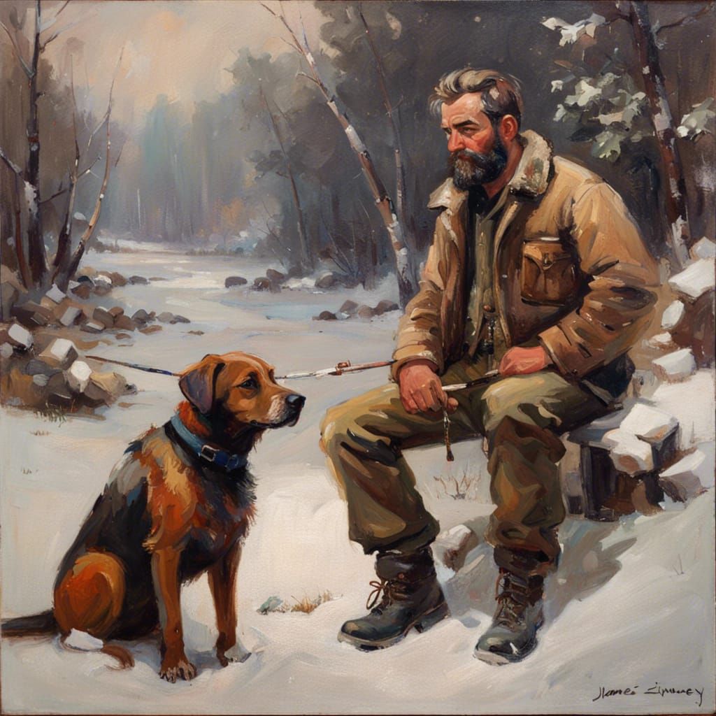 Lumberjack and Dog Portrait in Oil