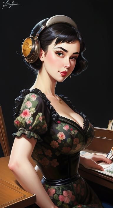 Cartoon Pinup Girl in Lofi Style Portrait