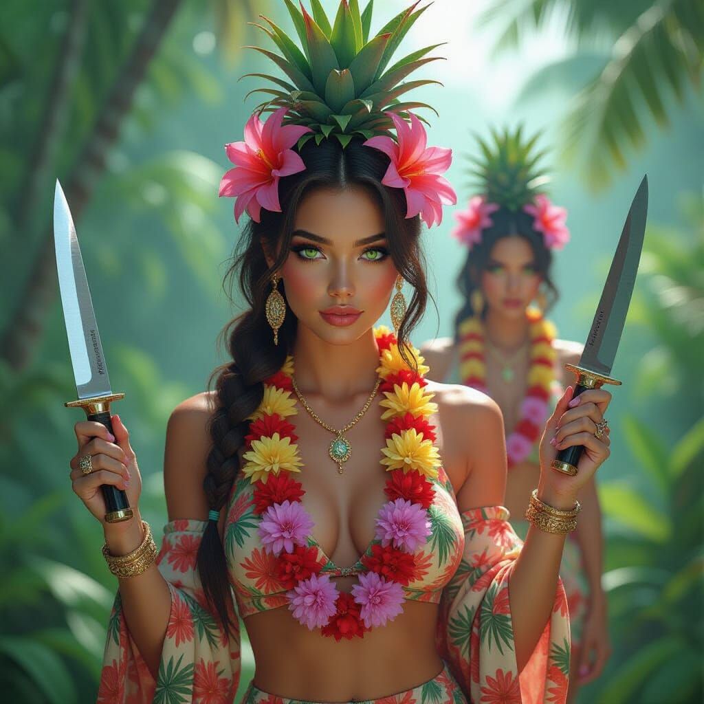 Tropical Pineapple-Woman Hybrids in Futuristic Style