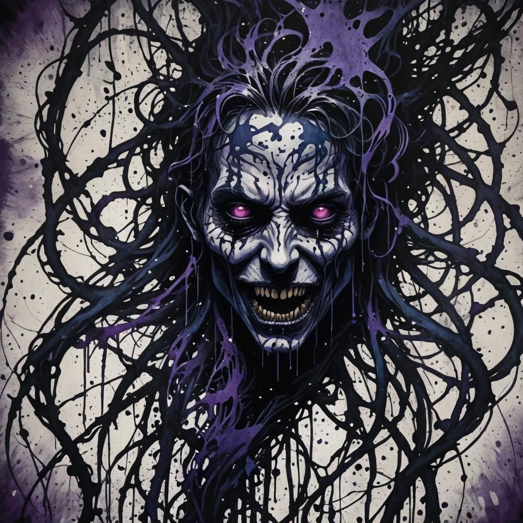 Grotesque Ink Creature in Gothic Horror Art