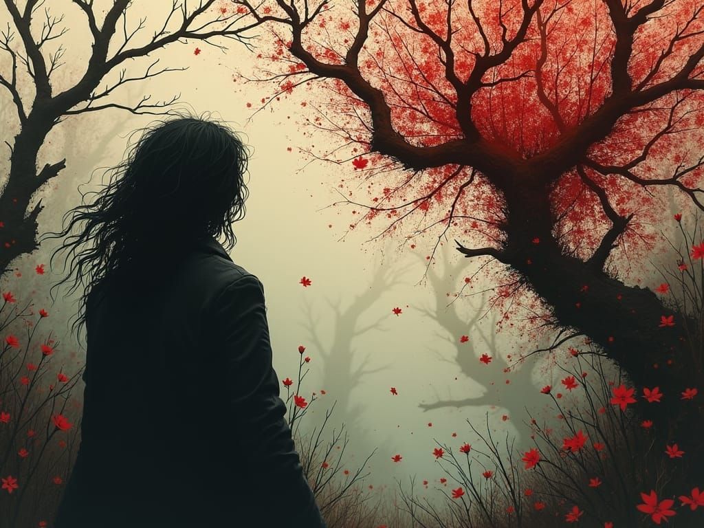 Mysterious Blackbird and Vine Illustration