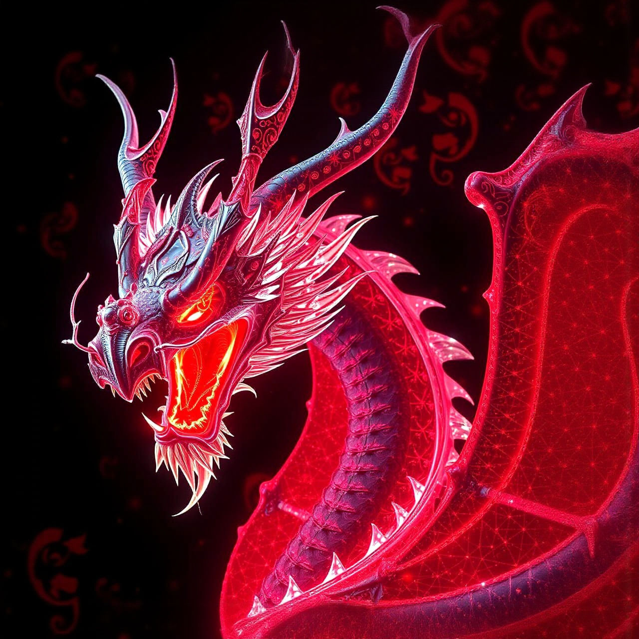 Bioluminescent Dragon Portrait with Filigree, Dynamic Lighti...