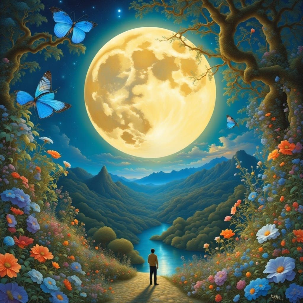 Enchanting Full Moon with Fine Brushstrokes