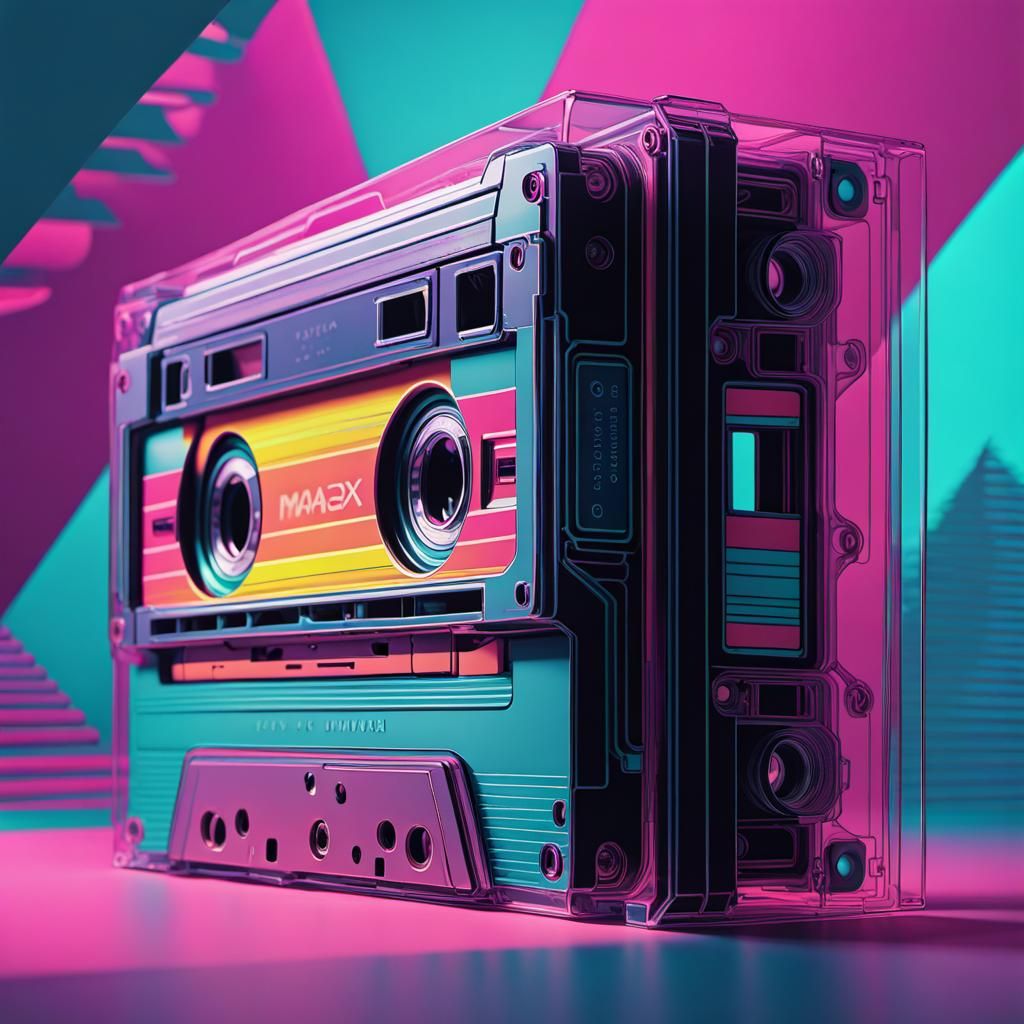 Psychedelic Vaporwave Cassette Illusion in Vivid Colors