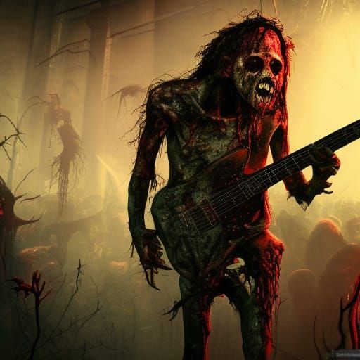 Zombie Metal Guitarist at Concert: Detailed Matte Painting