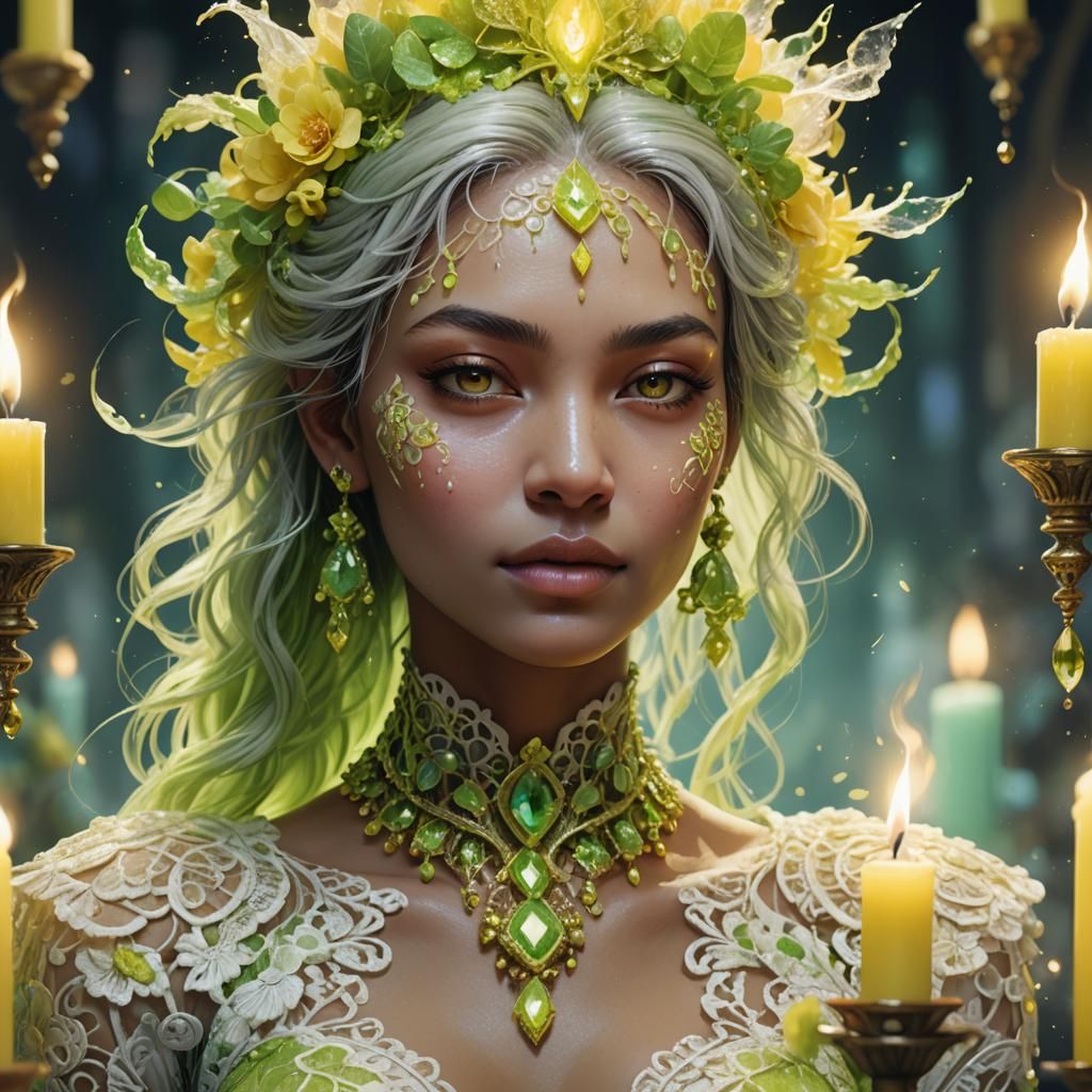 Futuristic Portrait with Gemstone Jewelry in Pixel Art Style