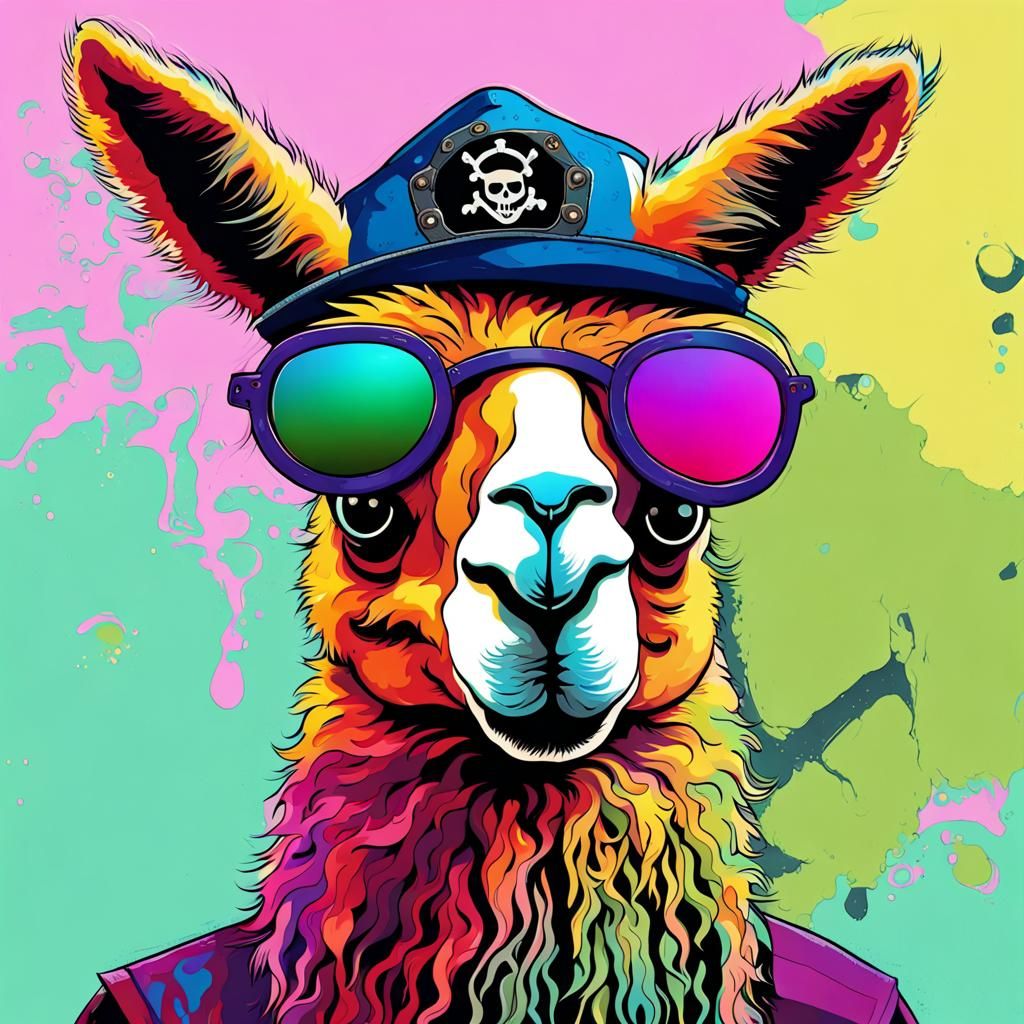 Abstract Acid Rat Pirate Llama Art