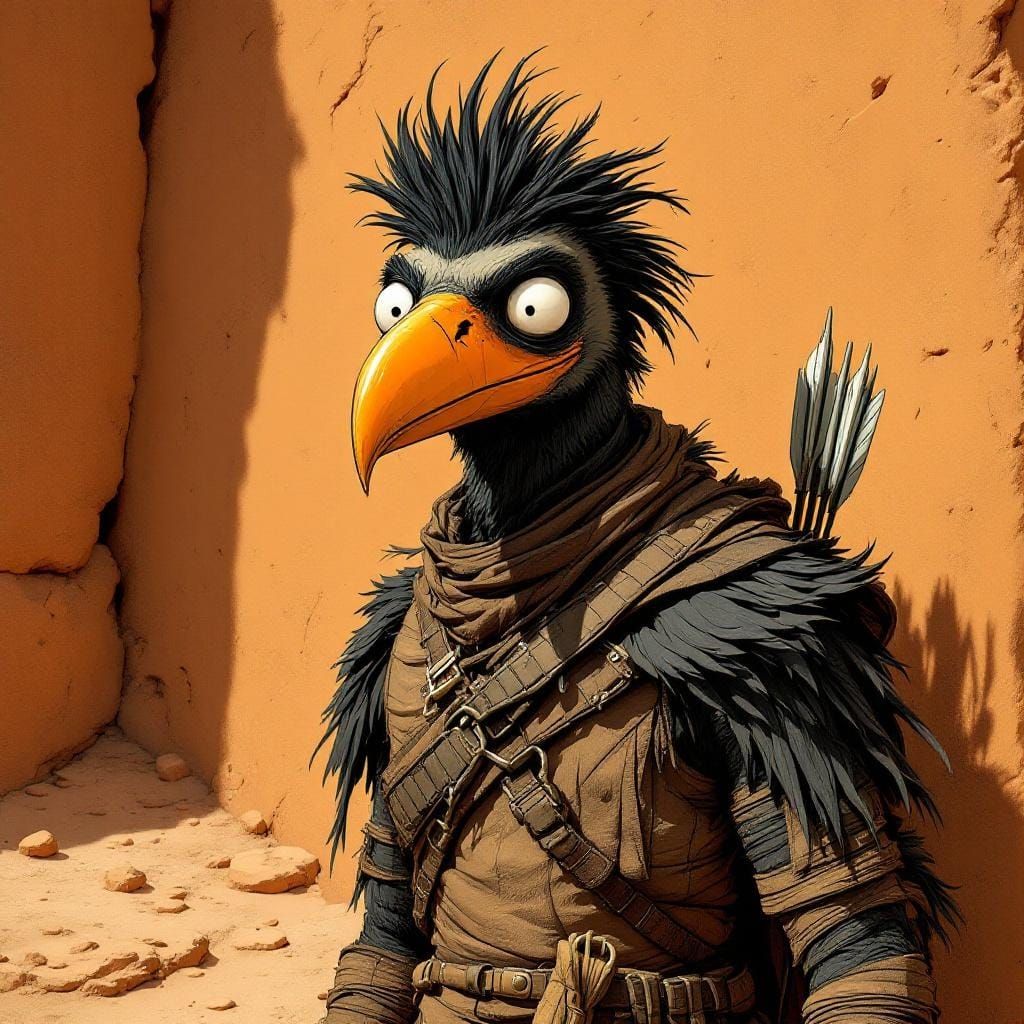 Tribal Bird Character in Vintage Animation Style