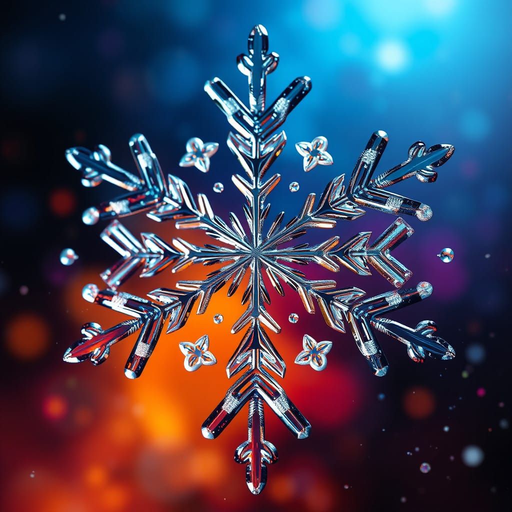 Hyperrealistic Snowflake Close-Up in Vibrant Colors