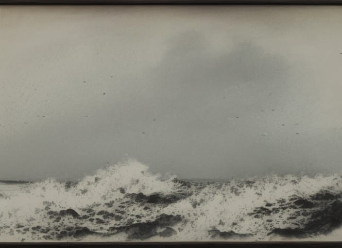 Dramatic Cliffs Under Stormy Sky in Aquatint