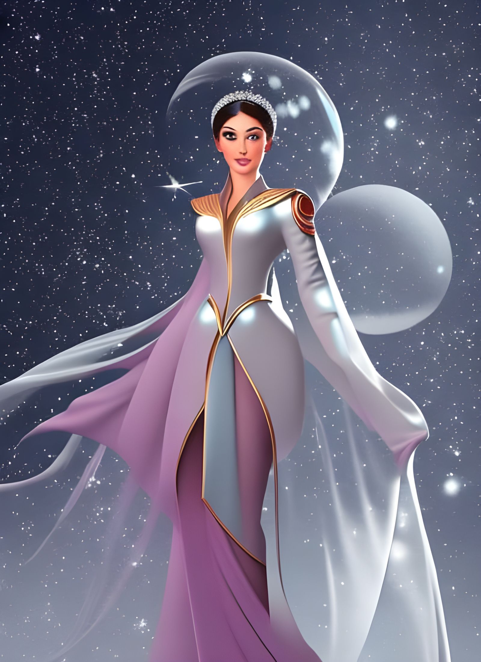 Astronaut Goddess Portrait in Pastel Illustration Style