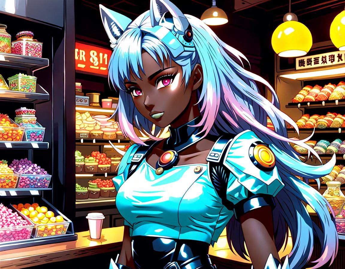 Cyborg Kemonomimi in a Hyperdetailed Sci-Fi Manga Style