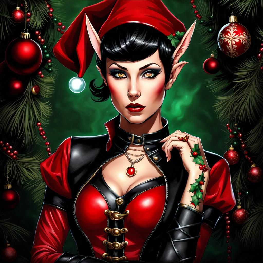 Beautiful Christmas Elf in Steampunk Gothic Style