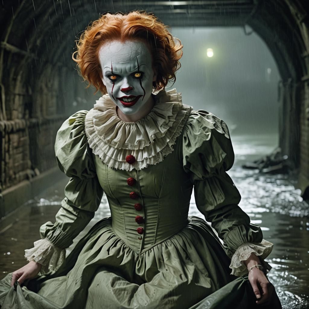 Hyperrealistic Female Pennywise in Sewer Tunnel