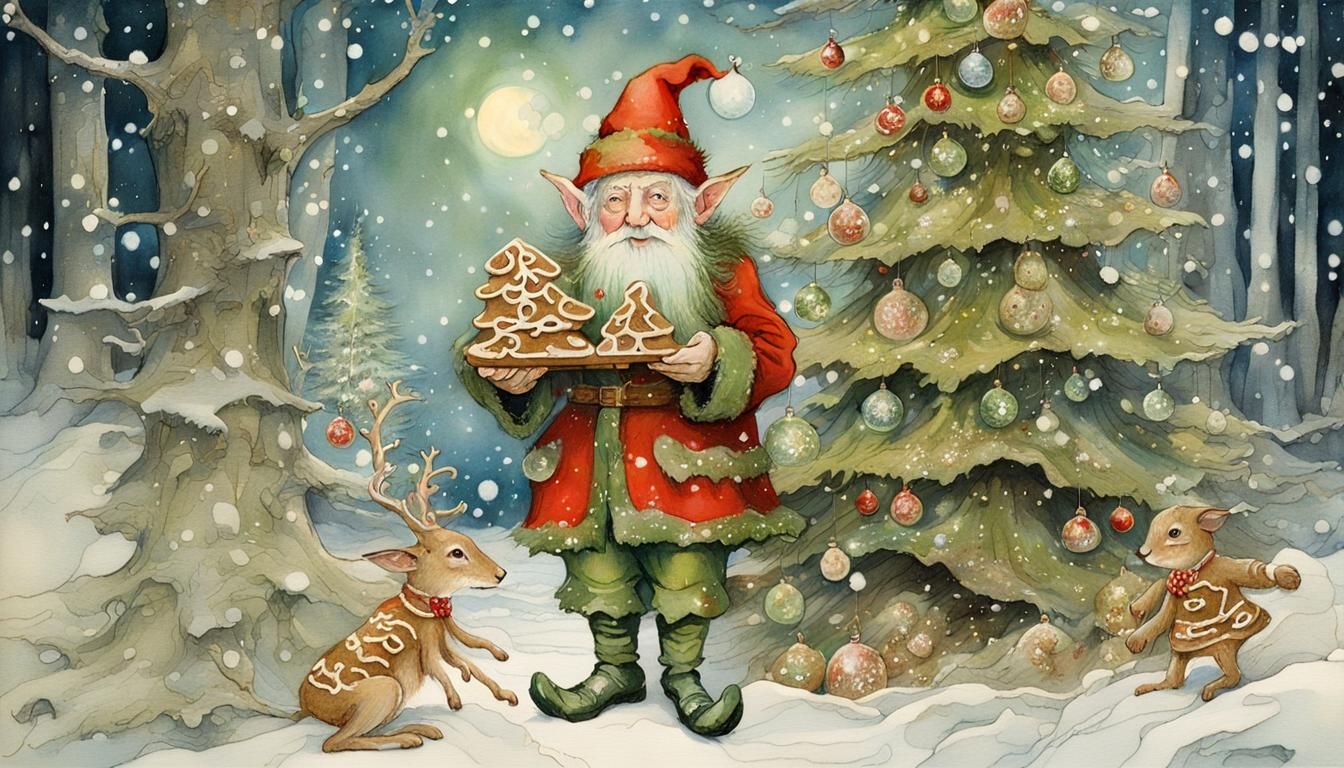 Mysterious Winter Wonderland Elf in Whimsical Christmas Scen...