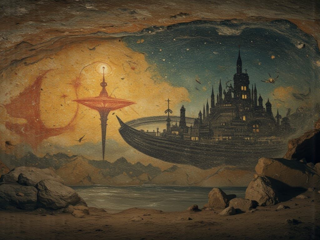 AI-Generated Dreamscape in Paleolithic Style