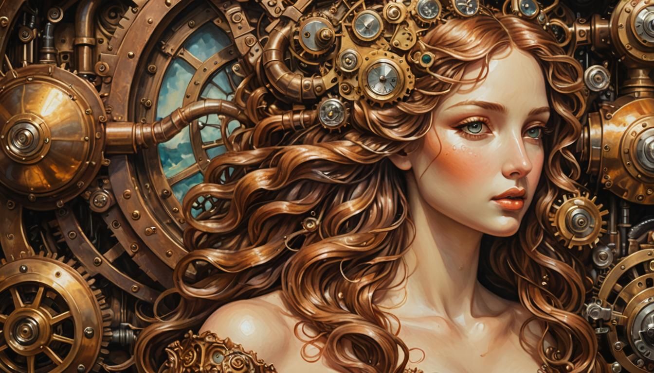 Steampunk Birth of Venus Oil Painting