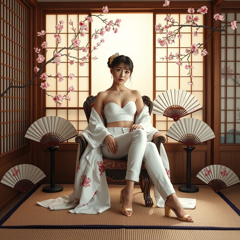 Geisha in White Jeans: A Photorealistic Fusion