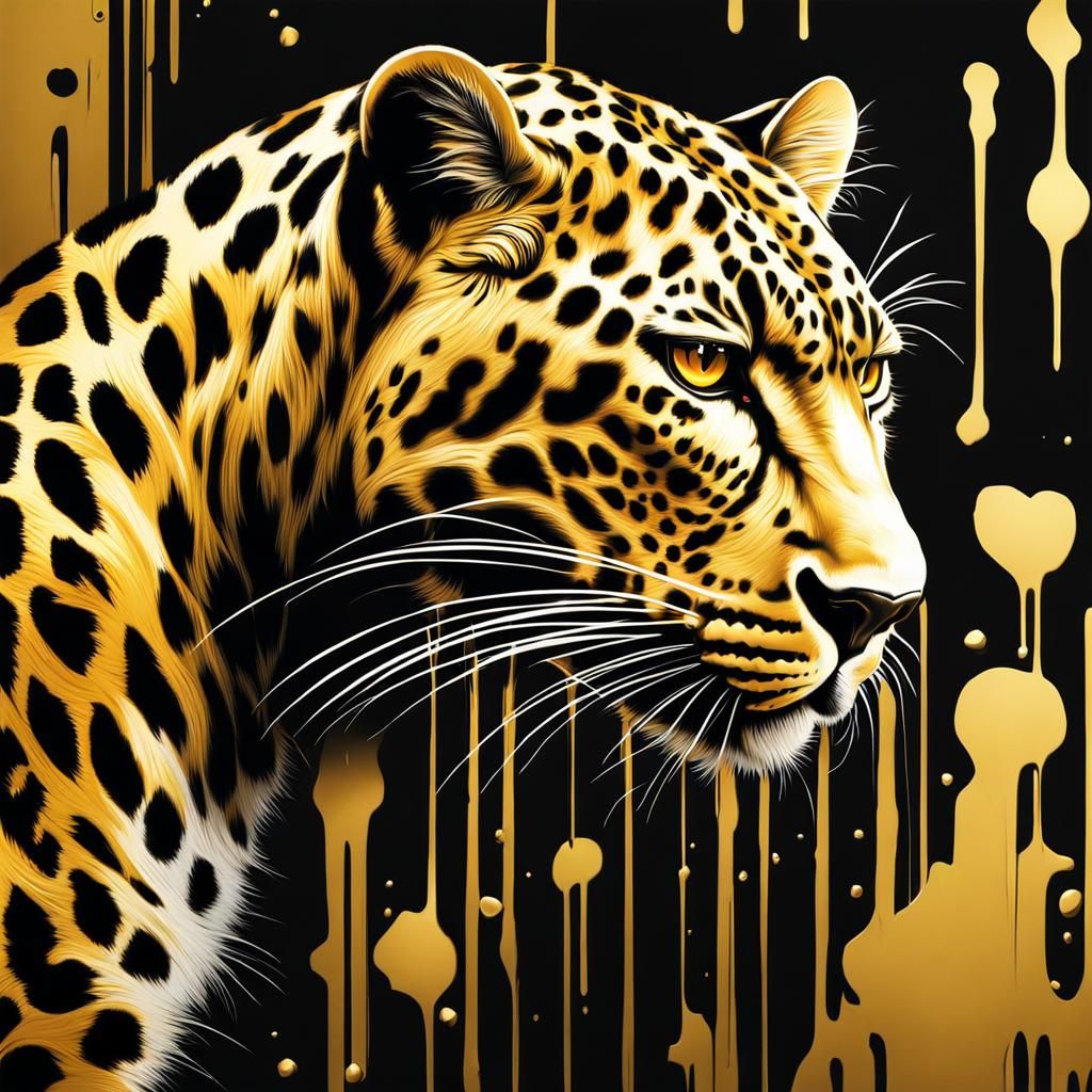 Golden Leopard in Graffiti Street Art Style