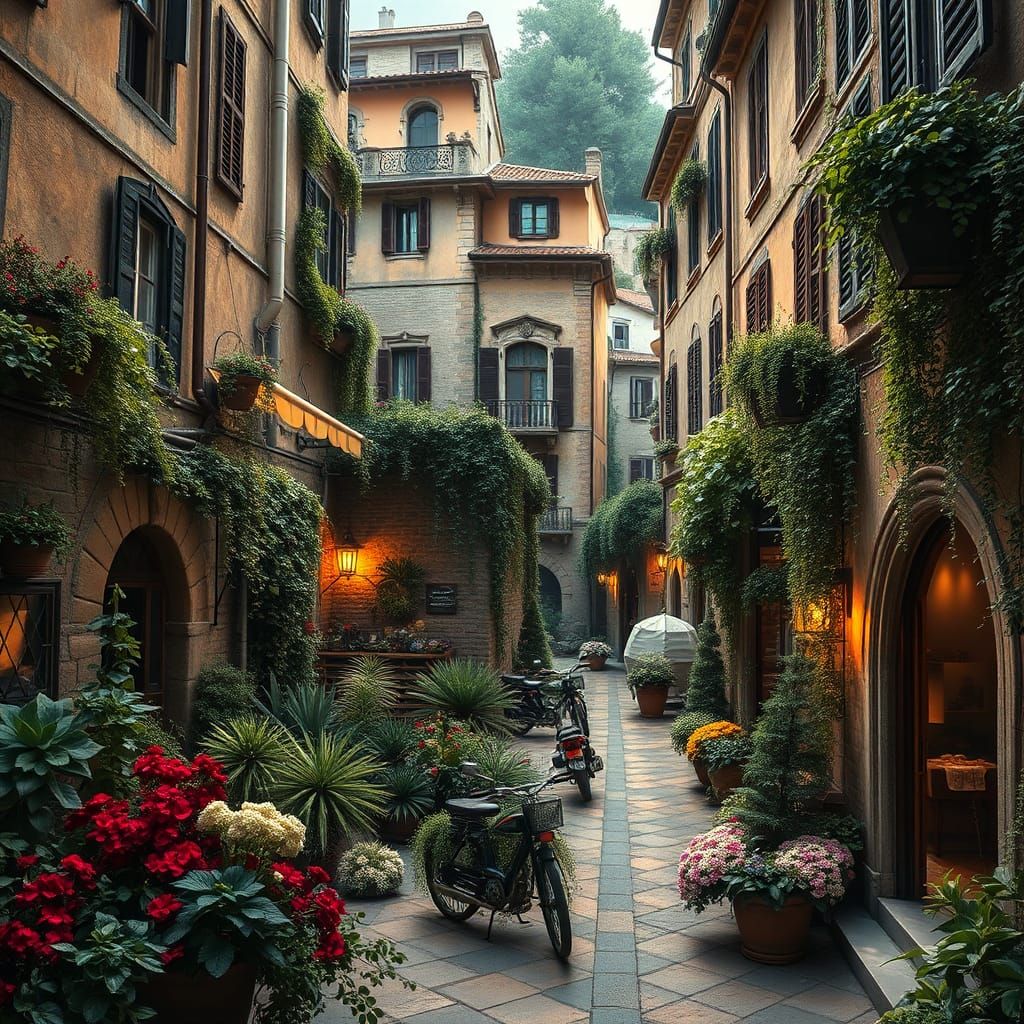 Epic Italian Urban Garden Digital Matte Painting