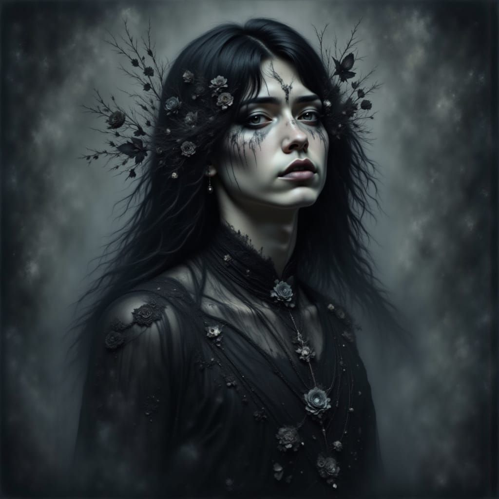 Ethereal Gothic Portrait with Mystic Intensity