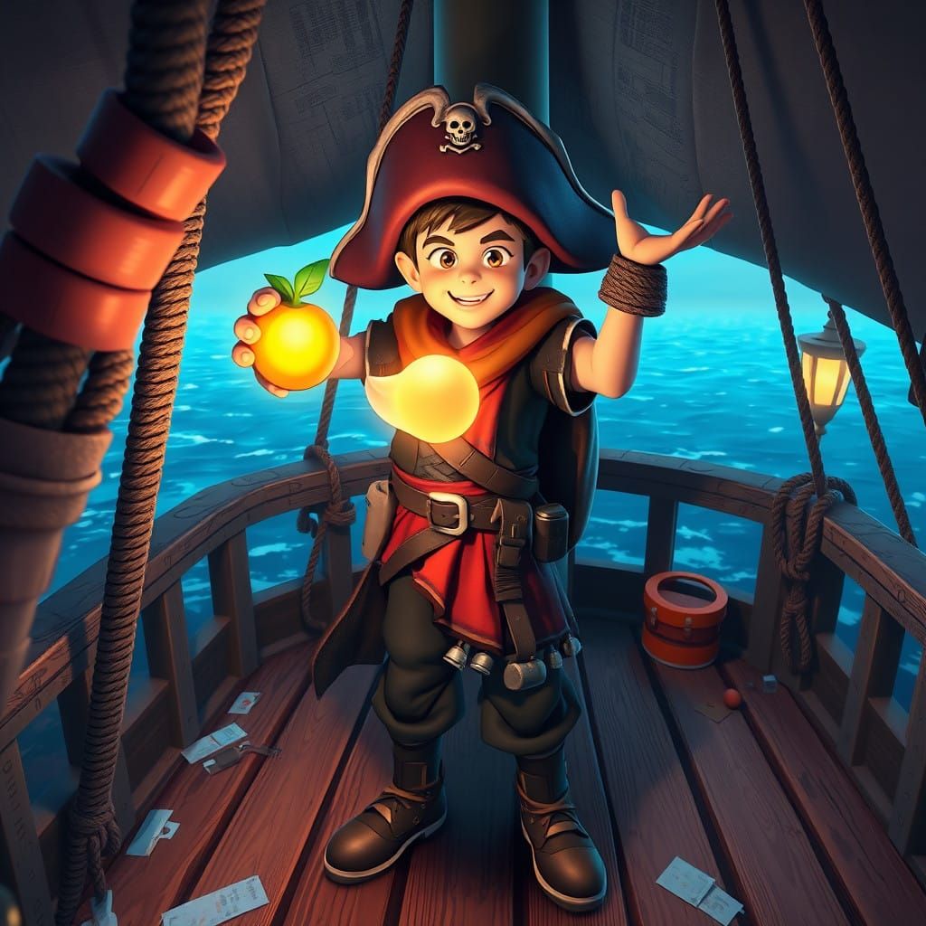 Heroic Pirate Holds Blox Fruit in Stylized 3D Fantasy World