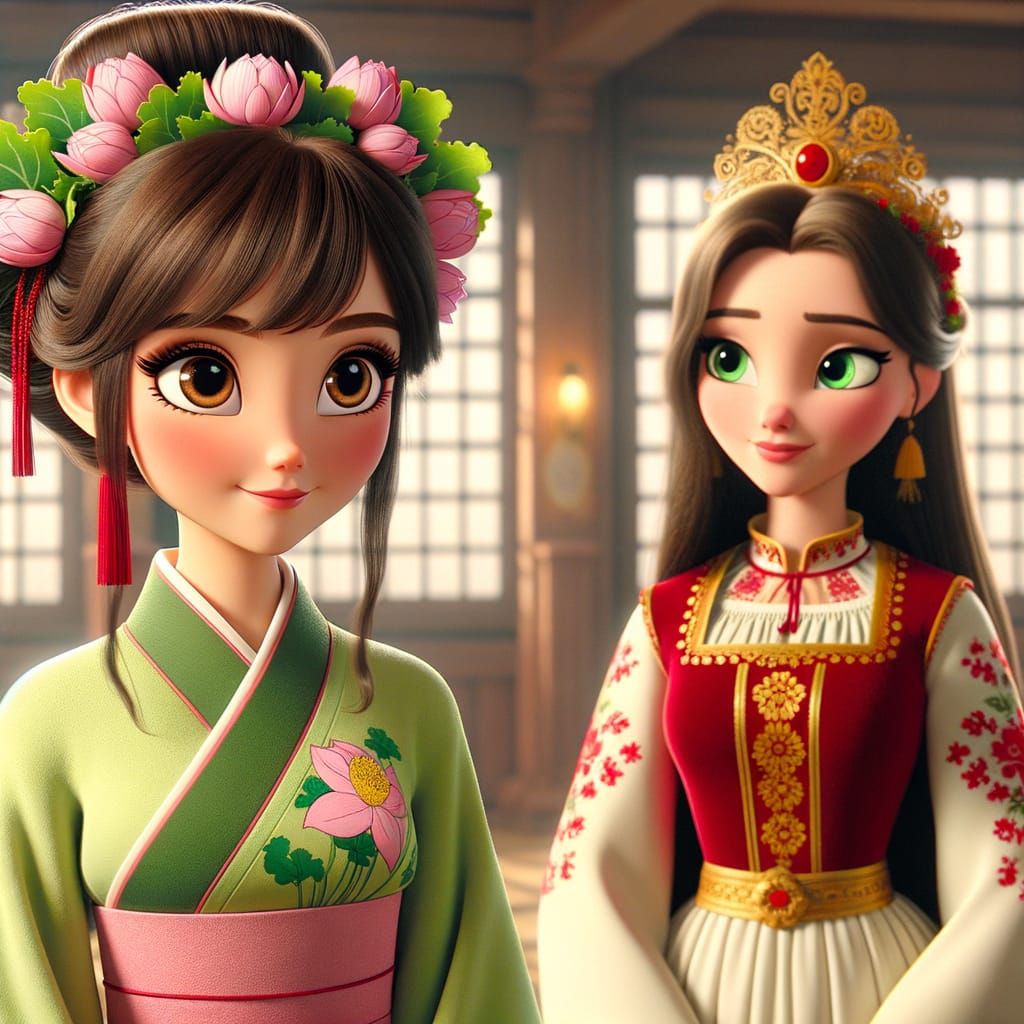 Classical Animation Style Queens Engage in Royal Conversatio...