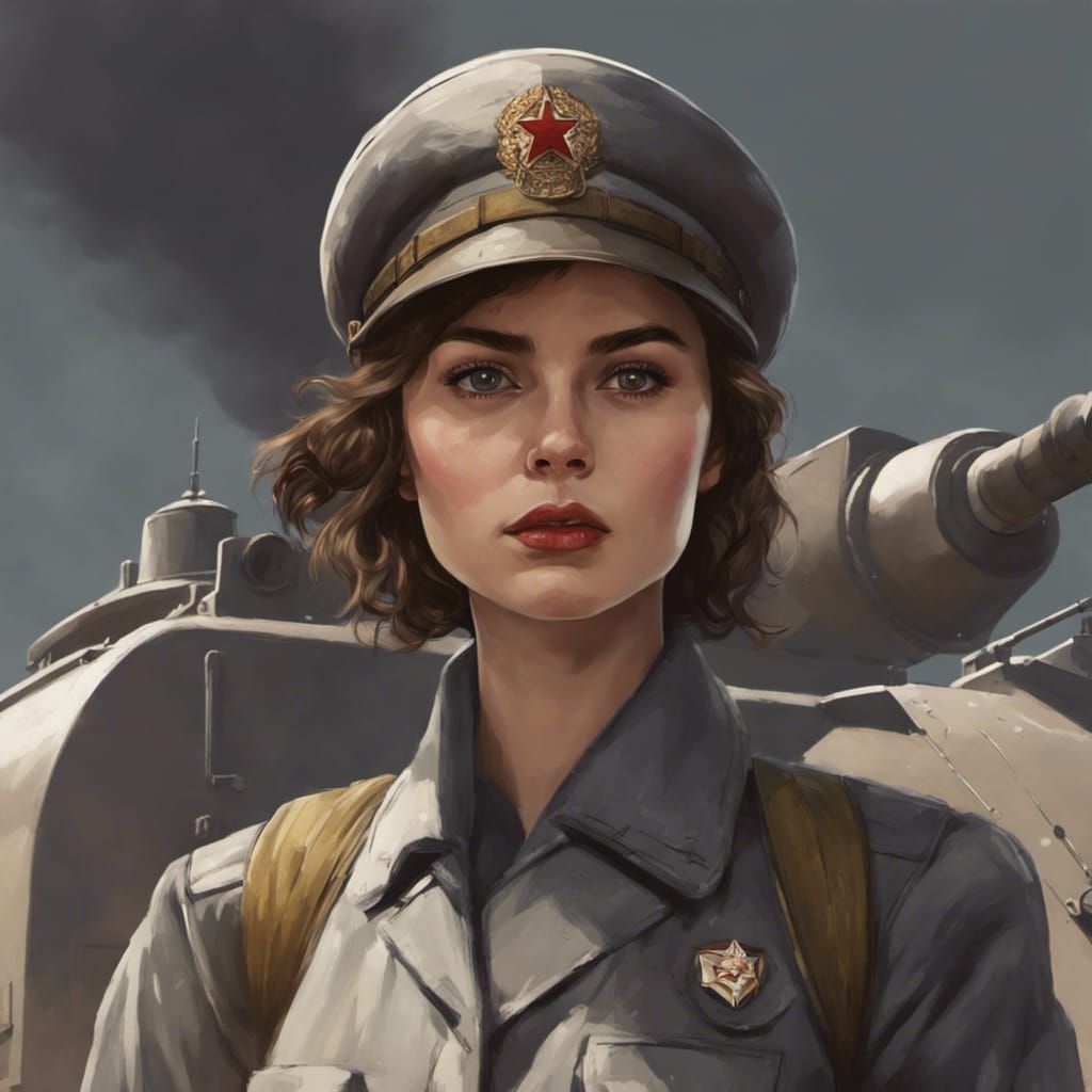 Determined Woman in Soviet Uniform, Dieselpunk Art