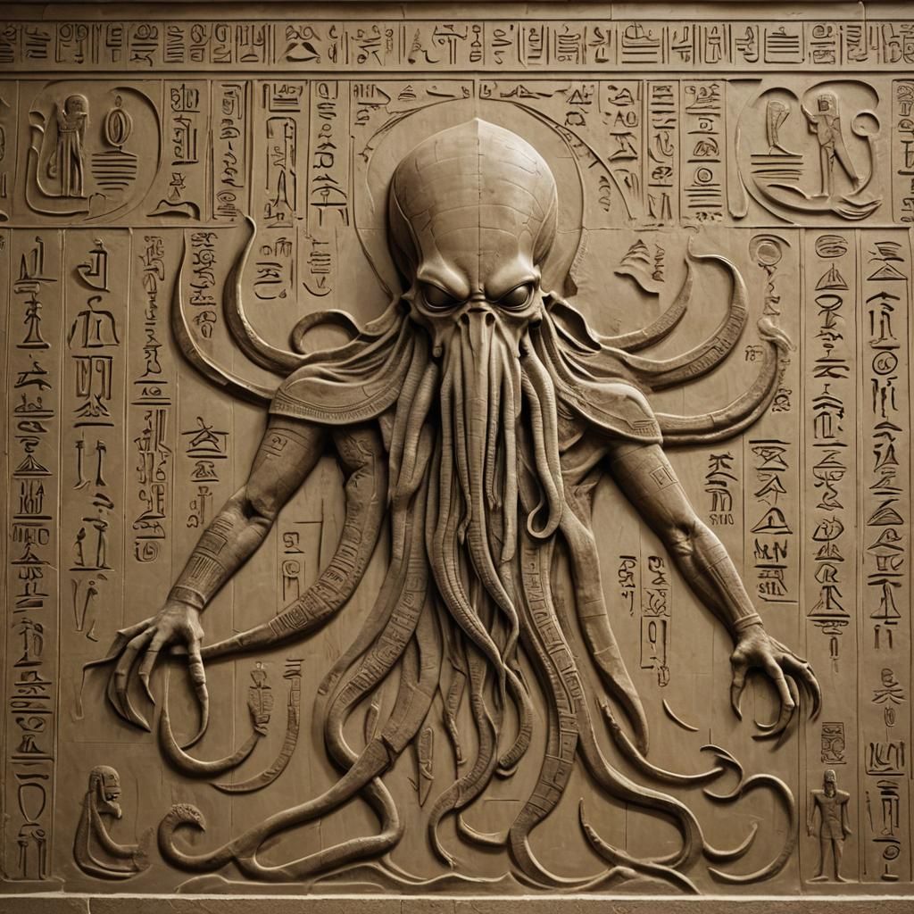 Cthulhu as Egyptian Hieroglyph Mural Inscription