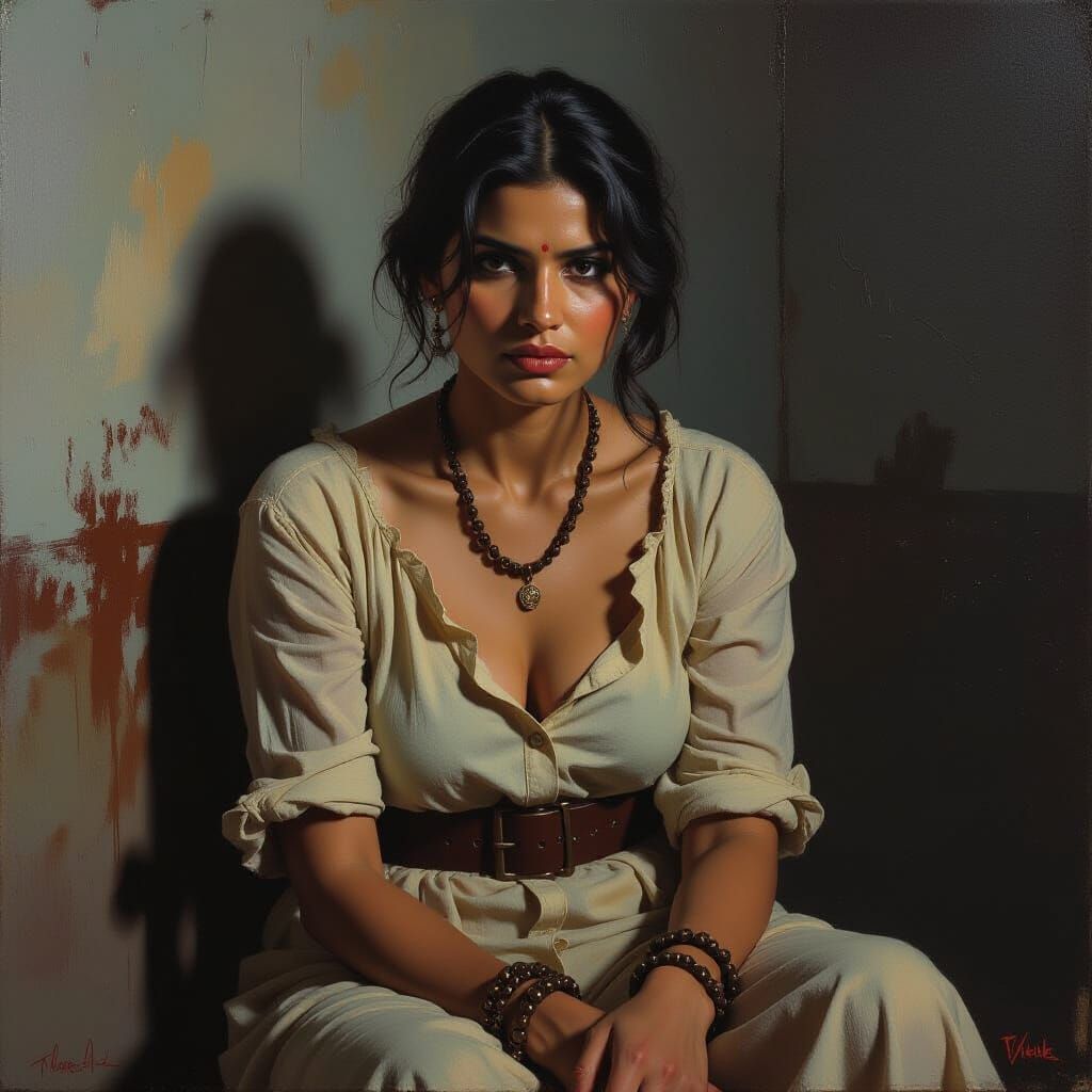 Neera Arya in Kaala Paani Jail: Dramatic Oil Painting