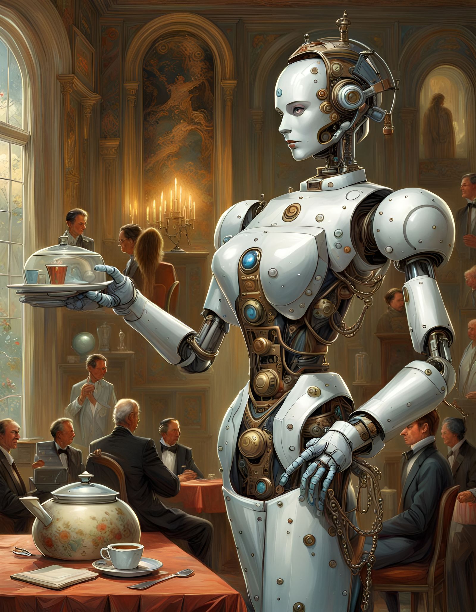 Hyperrealistic Robot Butler in Elegant Costume