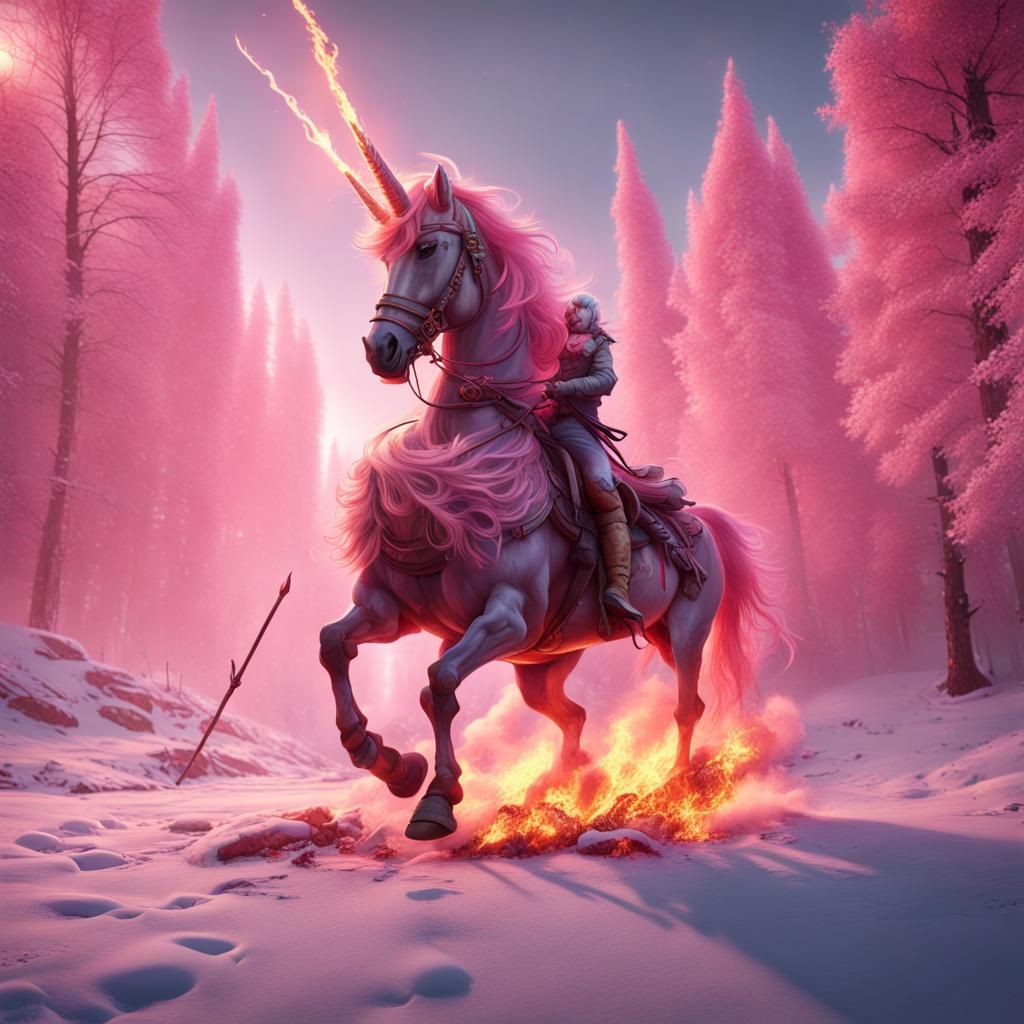 Pink Unicorn Burning Serfs: Detailed Matte Painting