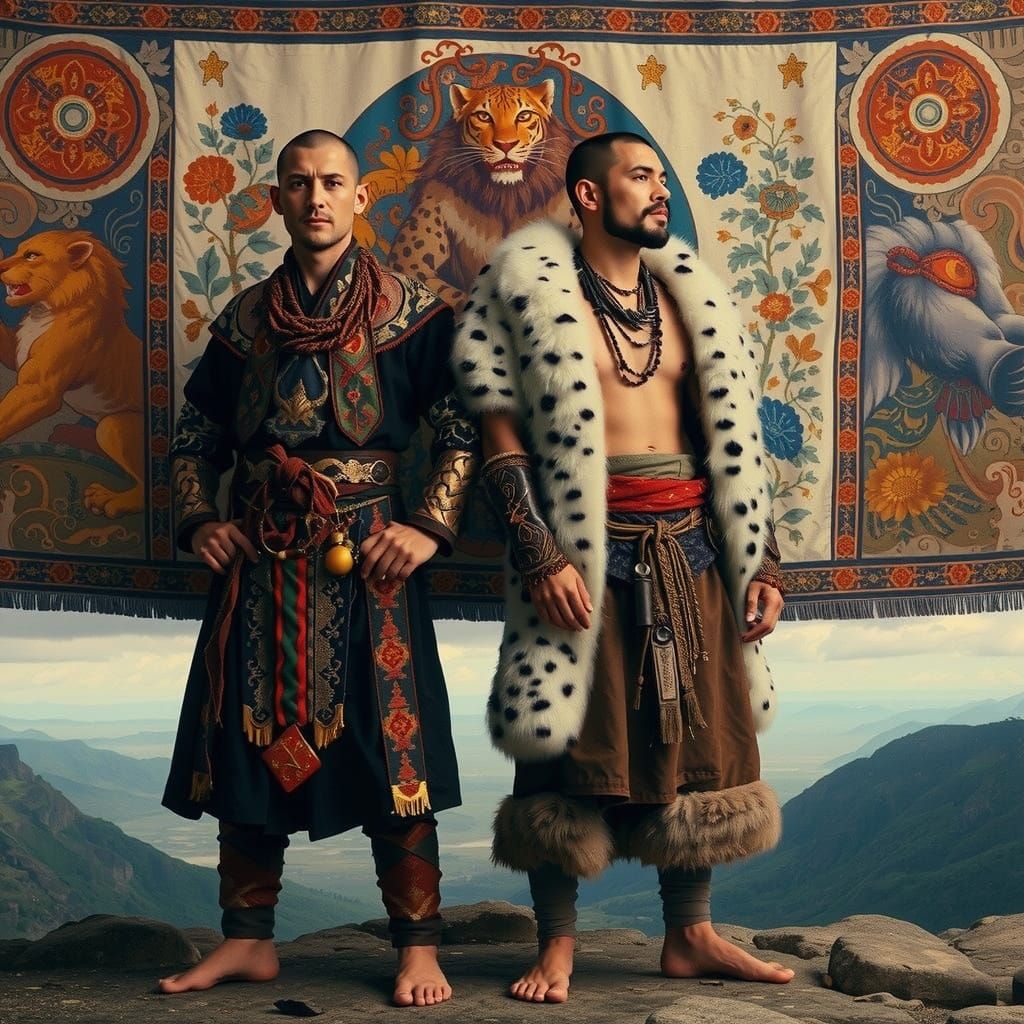 Pre-Raphaelite Warriors Under a War Banner