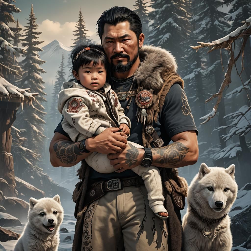 Alaskan Native Father and Daughter: Detailed Matte Painting