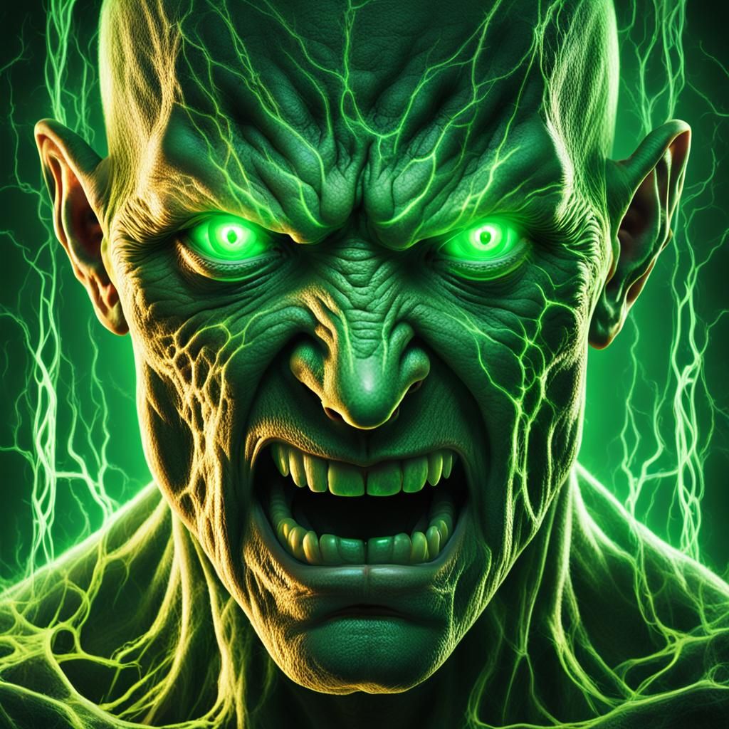 Possessed Human with Glowing Eyes Screaming Portrait