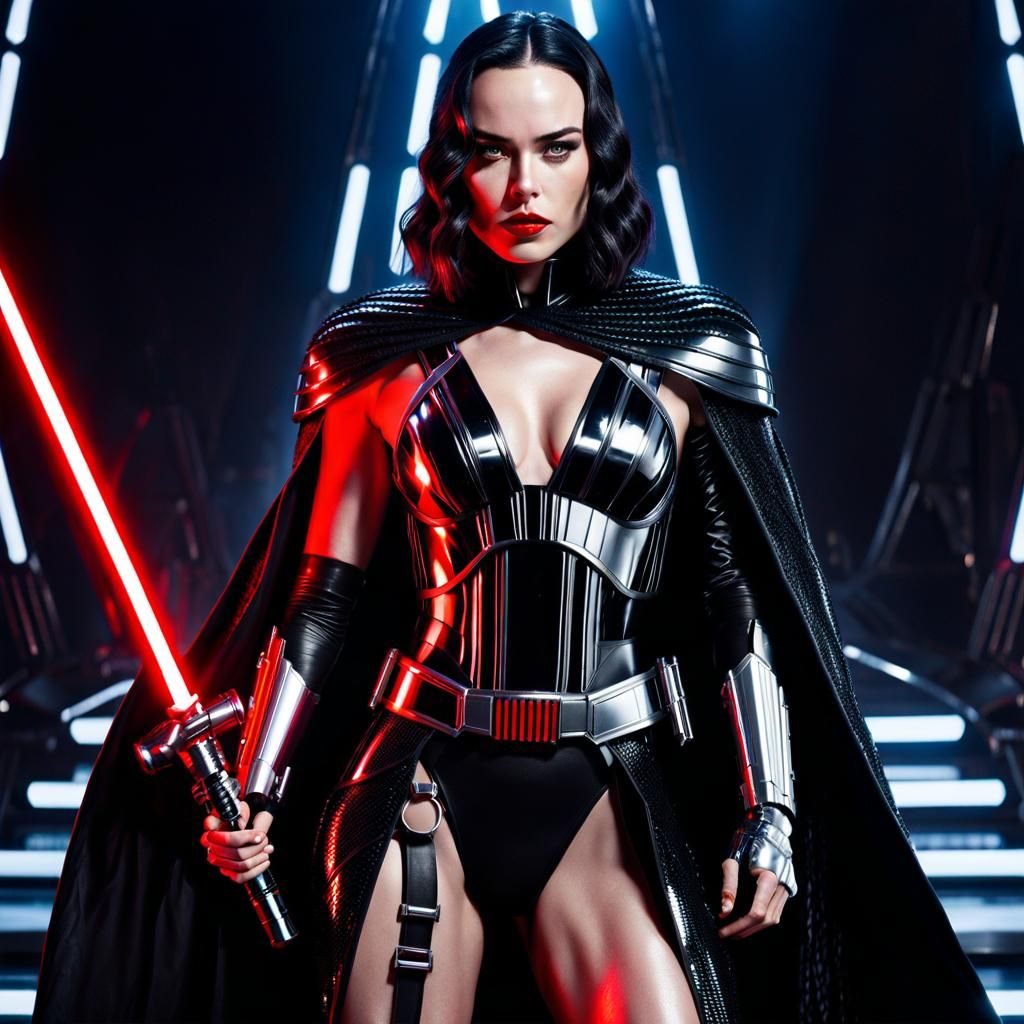 Cyborg Sith Lord with Red Lightsaber, Hyperrealistic 8K